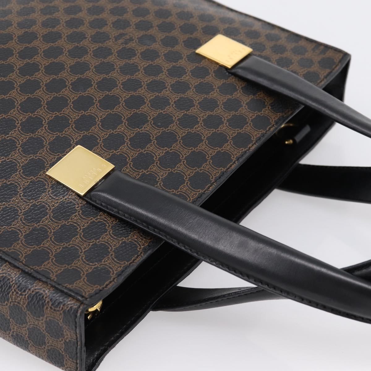 CELINE Macadam Canvas Circle Hand Bag PVC Leather Black Gold Auth 202882