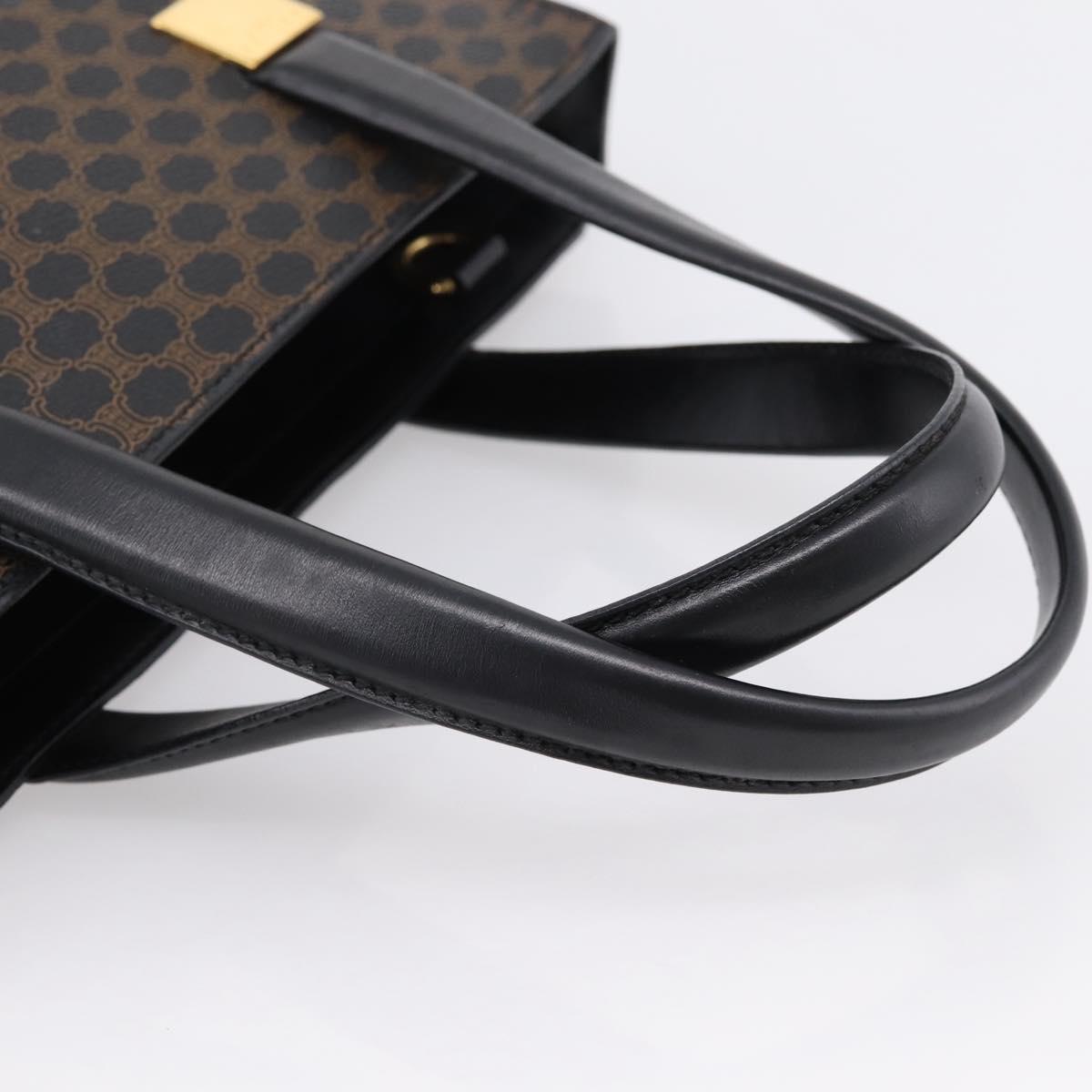 CELINE Macadam Canvas Circle Hand Bag PVC Leather Black Gold Auth 202882