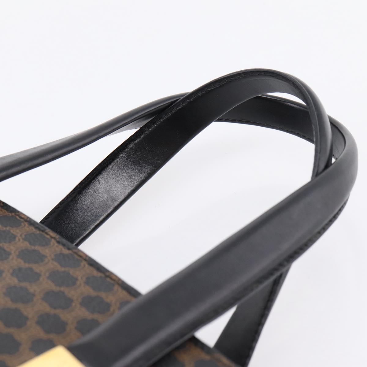 CELINE Macadam Canvas Circle Hand Bag PVC Leather Black Gold Auth 202882