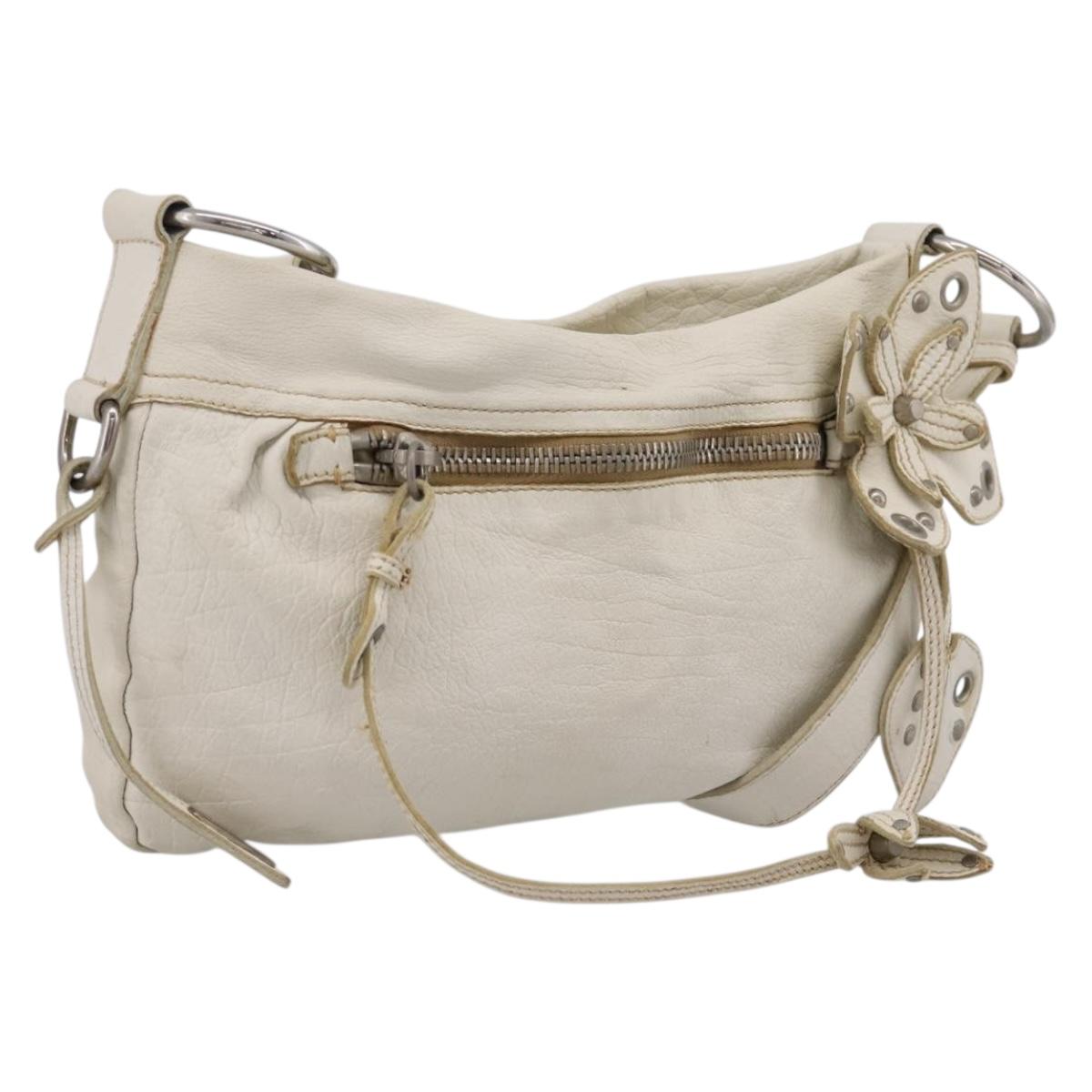 Miu Miu Shoulder Bag Leather White Silver Auth 202884A