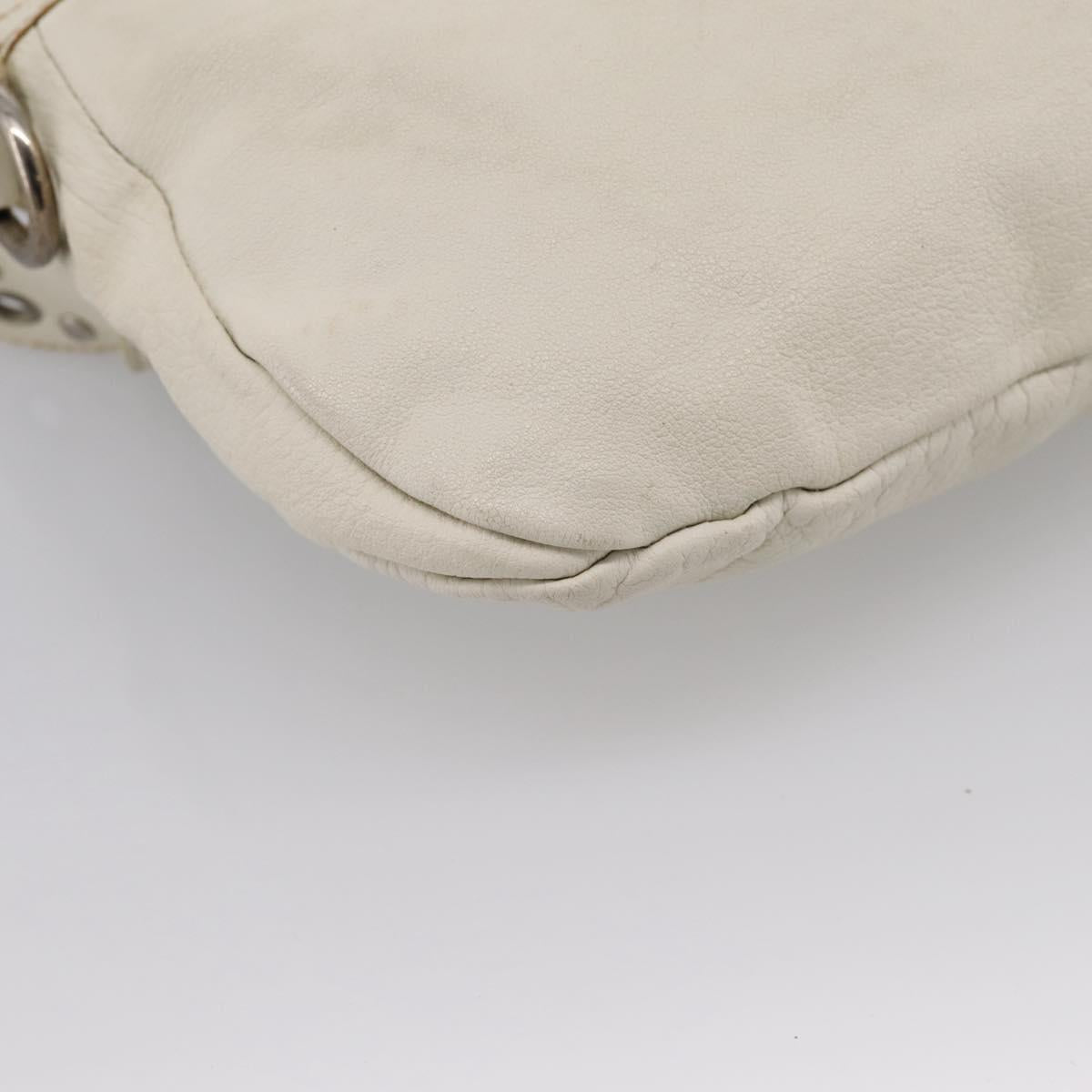 Miu Miu Shoulder Bag Leather White Silver Auth 202884A