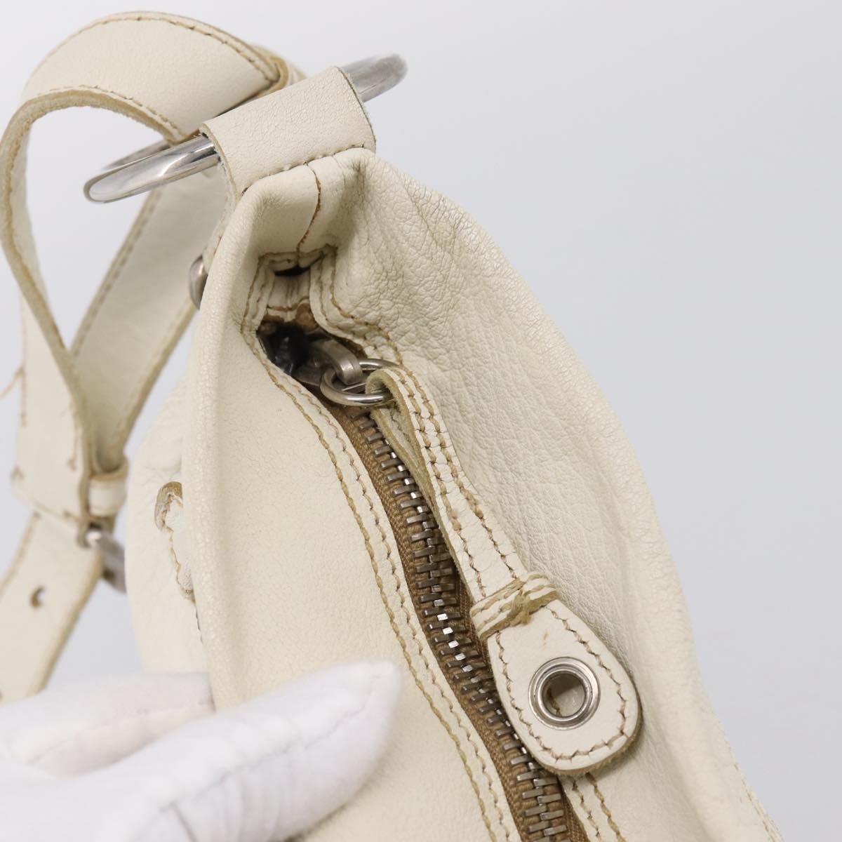 Miu Miu Shoulder Bag Leather White Silver Auth 202884A