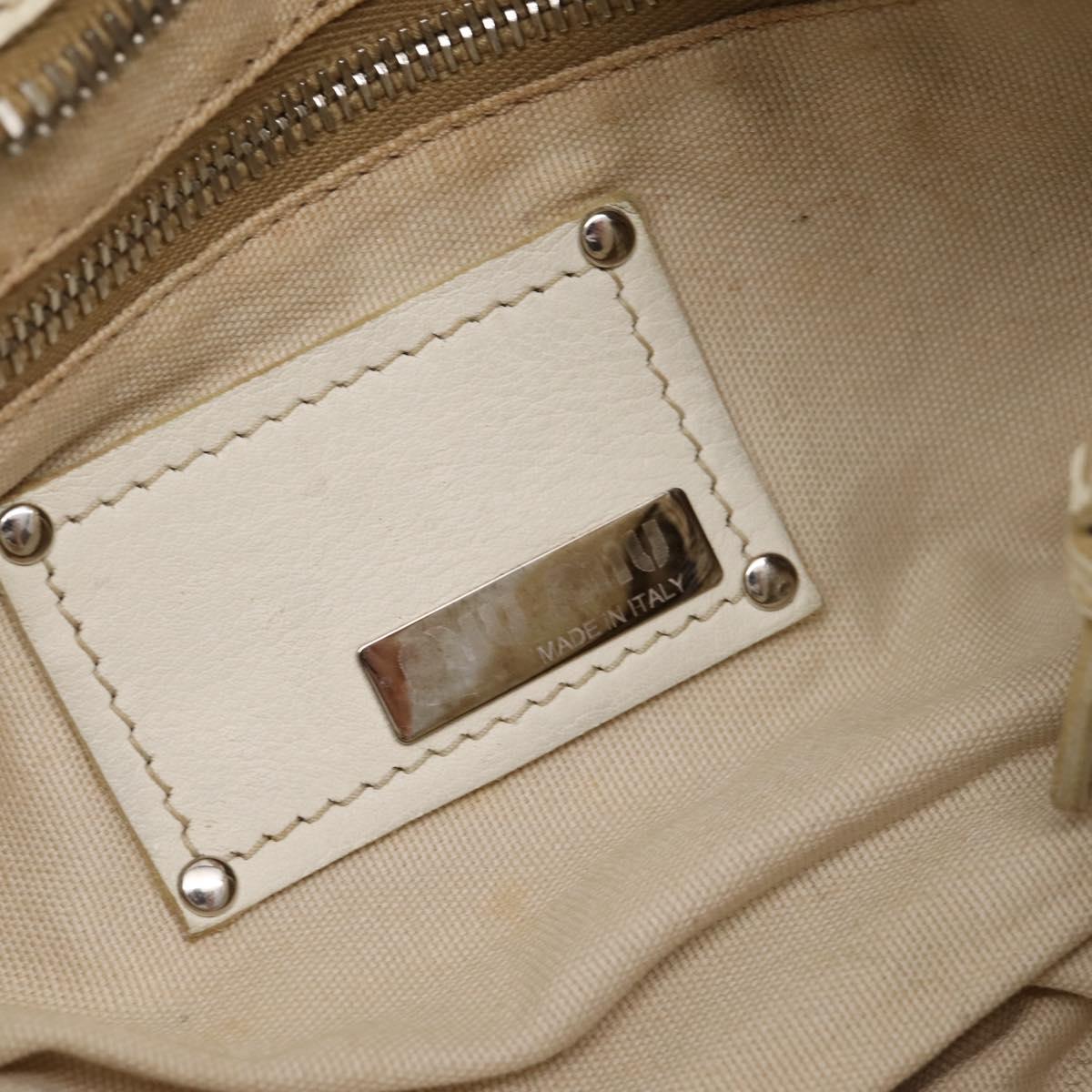 Miu Miu Shoulder Bag Leather White Silver Auth 202884A