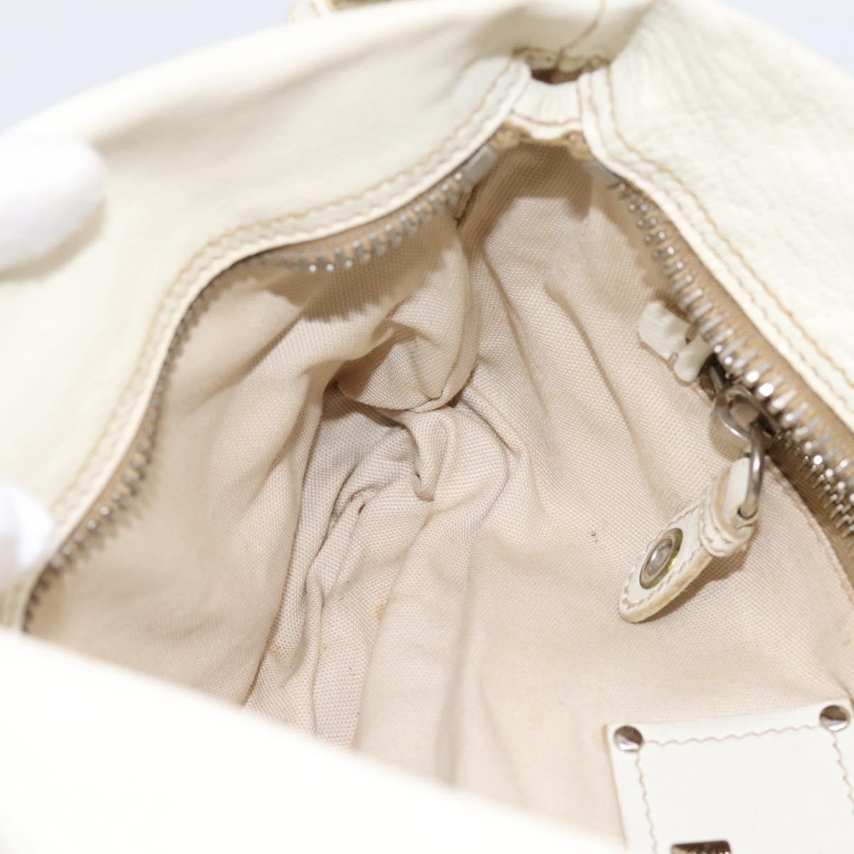 Miu Miu Shoulder Bag Leather White Silver Auth 202884A