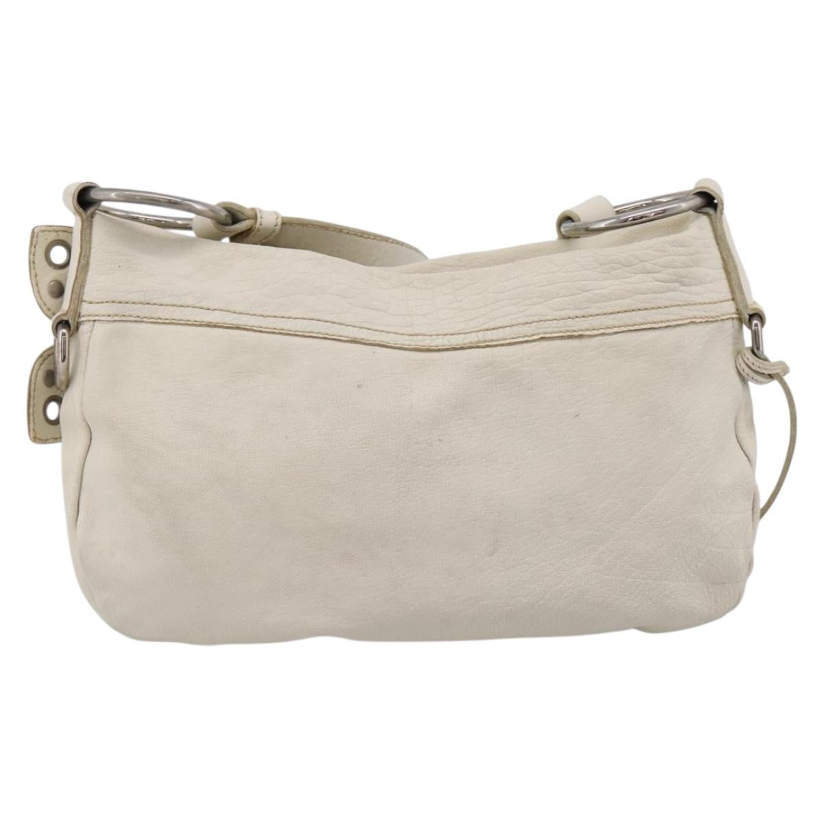 Miu Miu Shoulder Bag Leather White Silver Auth 202884A