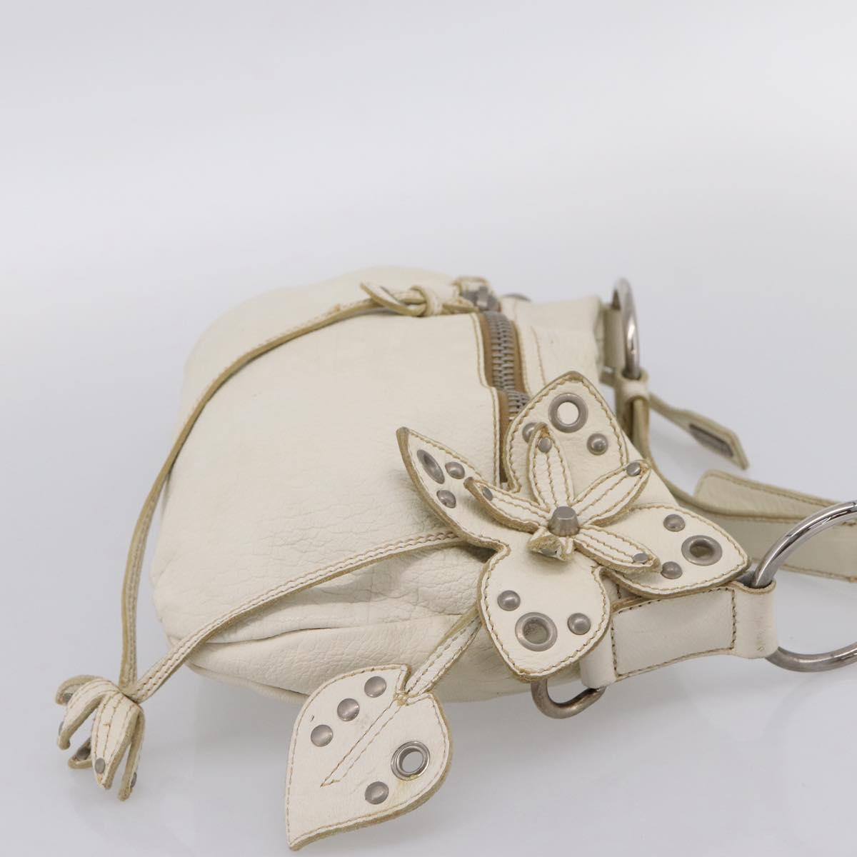 Miu Miu Shoulder Bag Leather White Silver Auth 202884A