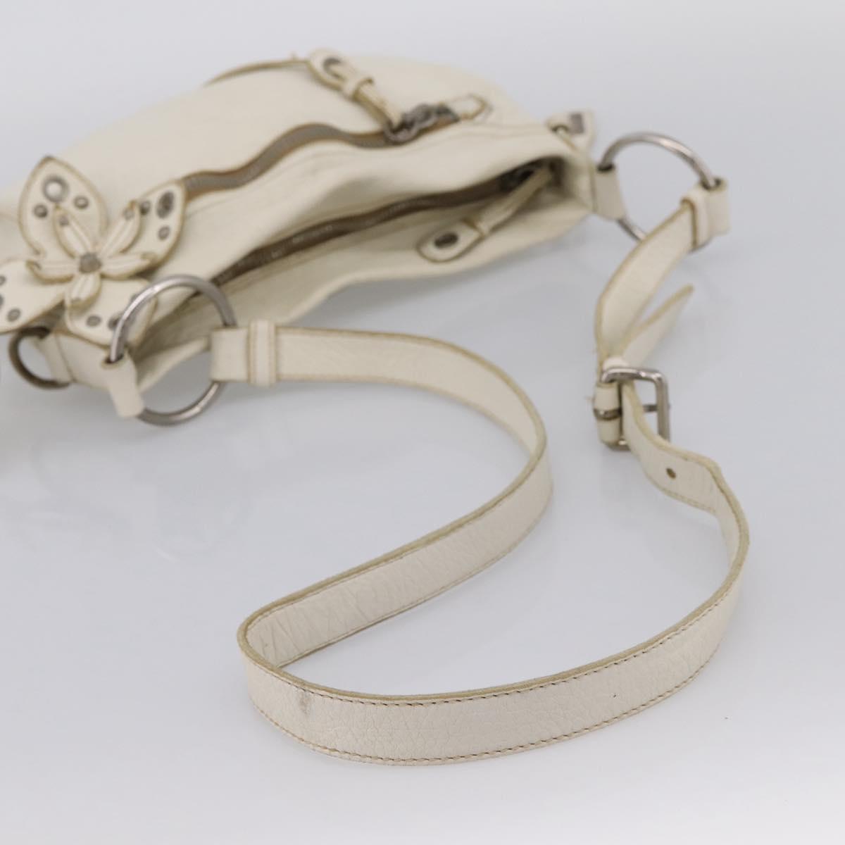 Miu Miu Shoulder Bag Leather White Silver Auth 202884A