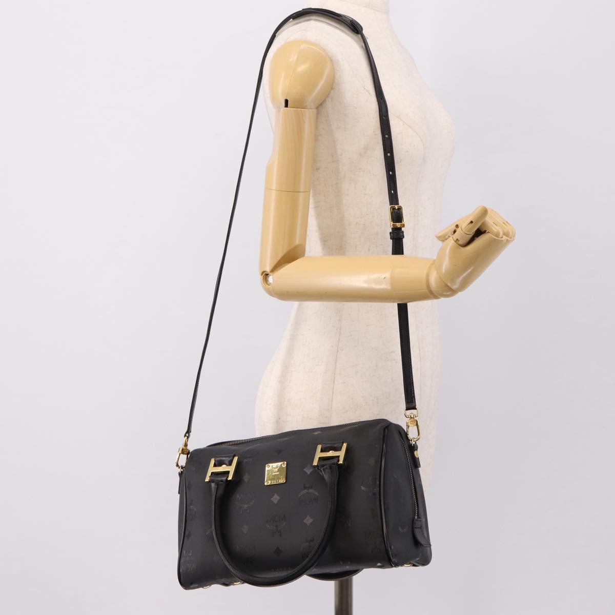 MCM Vicetos Logogram Hand Bag PVC Leather 2way Black Gold Auth 202886A