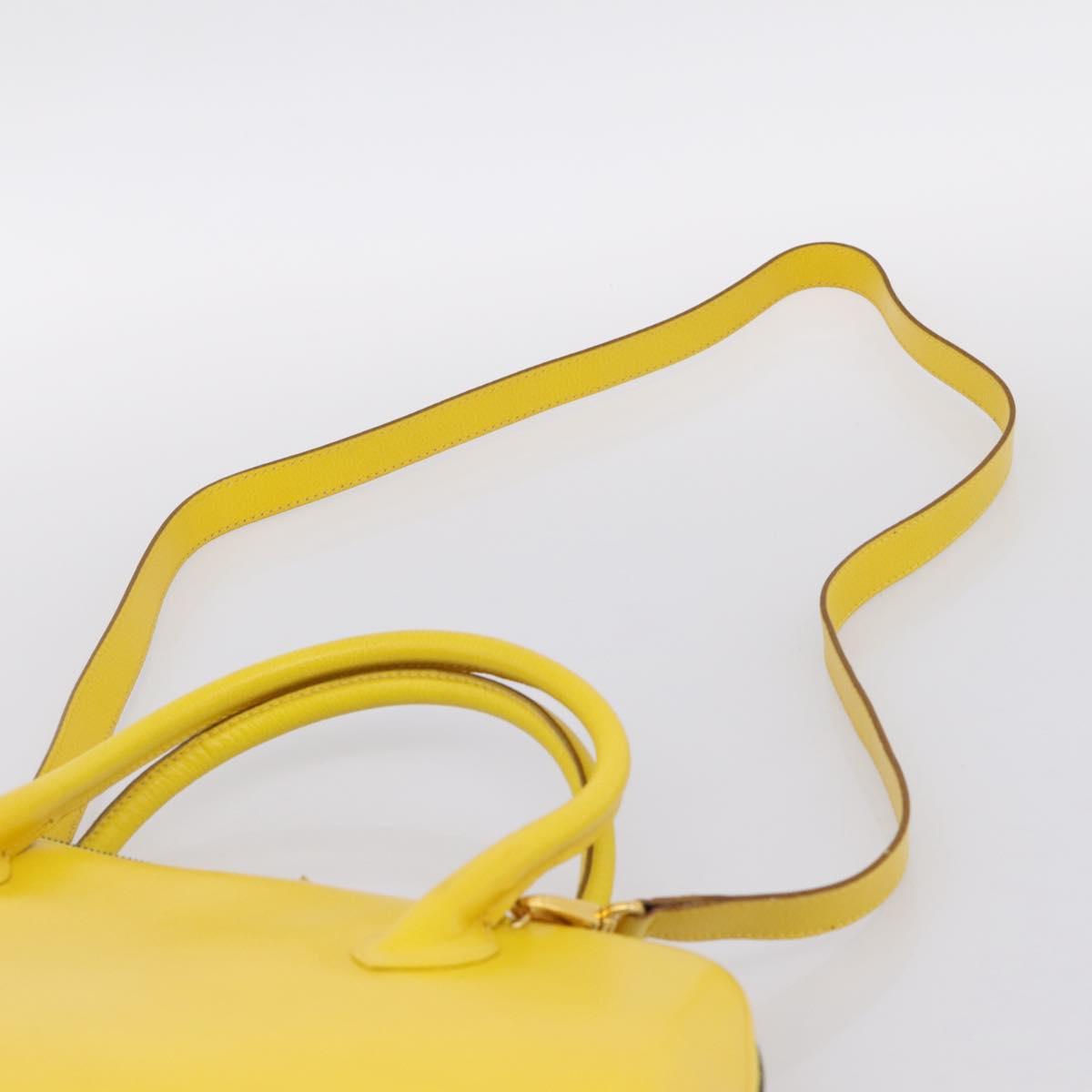 Salvatore Ferragamo Gancini Hand Bag Leather 2way Yellow Gold Auth 202887