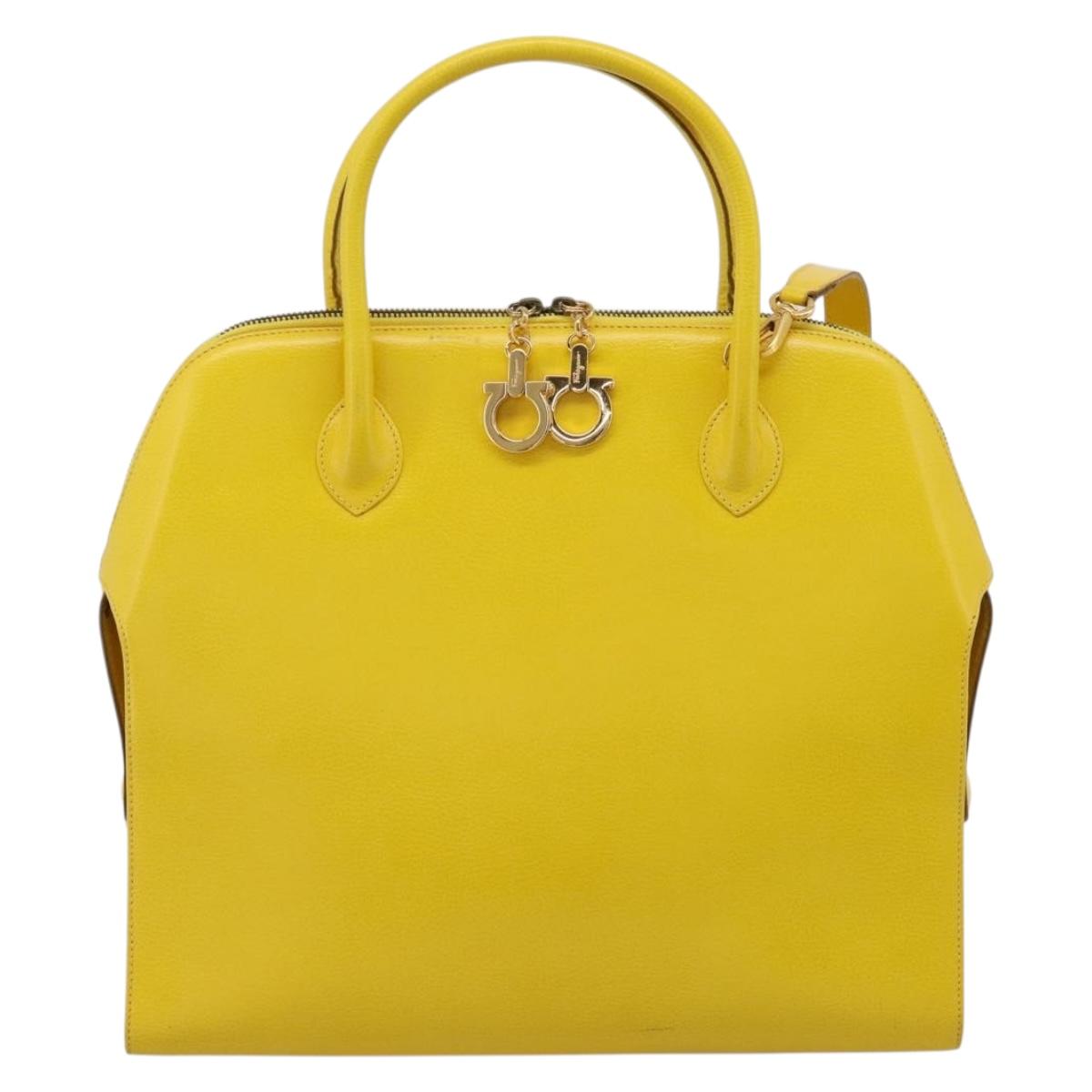 Salvatore Ferragamo Gancini Hand Bag Leather 2way Yellow Gold Auth 202887