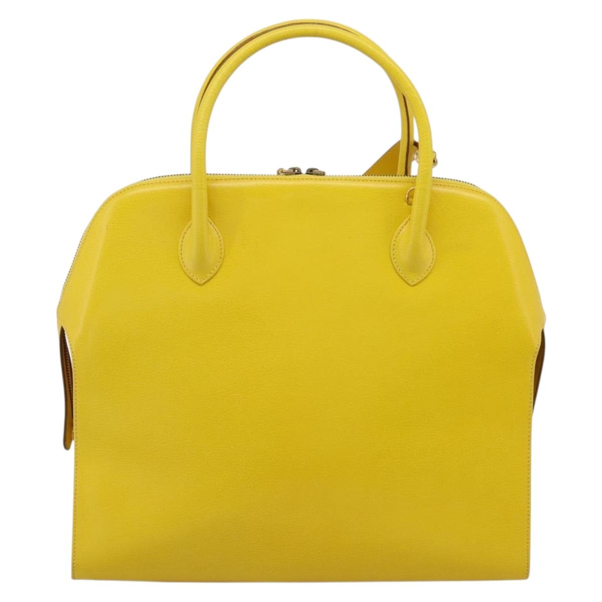 Salvatore Ferragamo Gancini Hand Bag Leather 2way Yellow Gold Auth 202887
