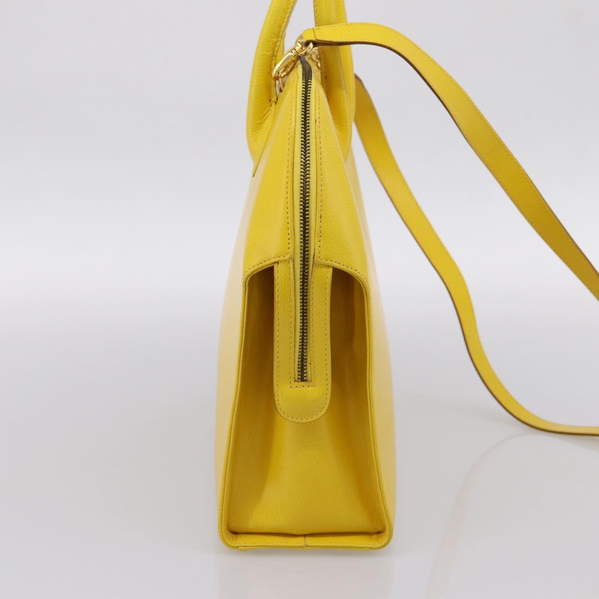 Salvatore Ferragamo Gancini Hand Bag Leather 2way Yellow Gold Auth 202887