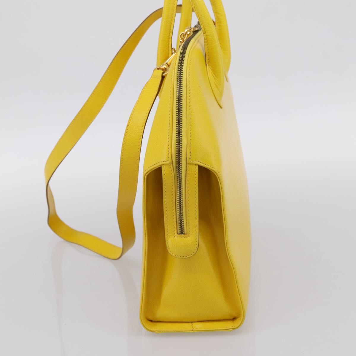 Salvatore Ferragamo Gancini Hand Bag Leather 2way Yellow Gold Auth 202887
