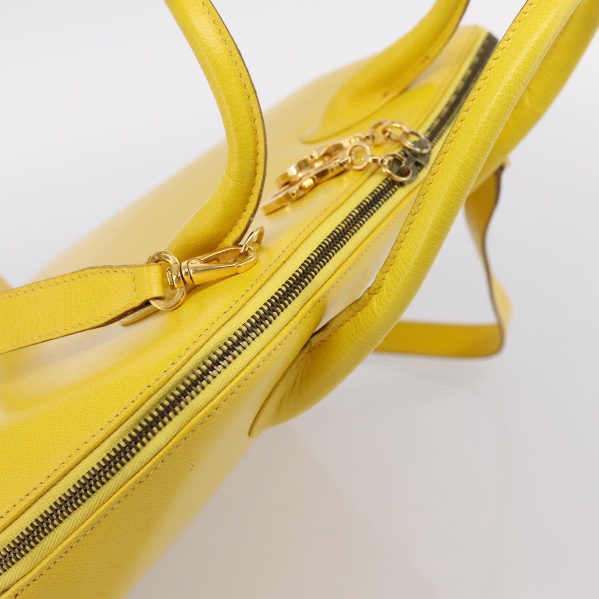 Salvatore Ferragamo Gancini Hand Bag Leather 2way Yellow Gold Auth 202887