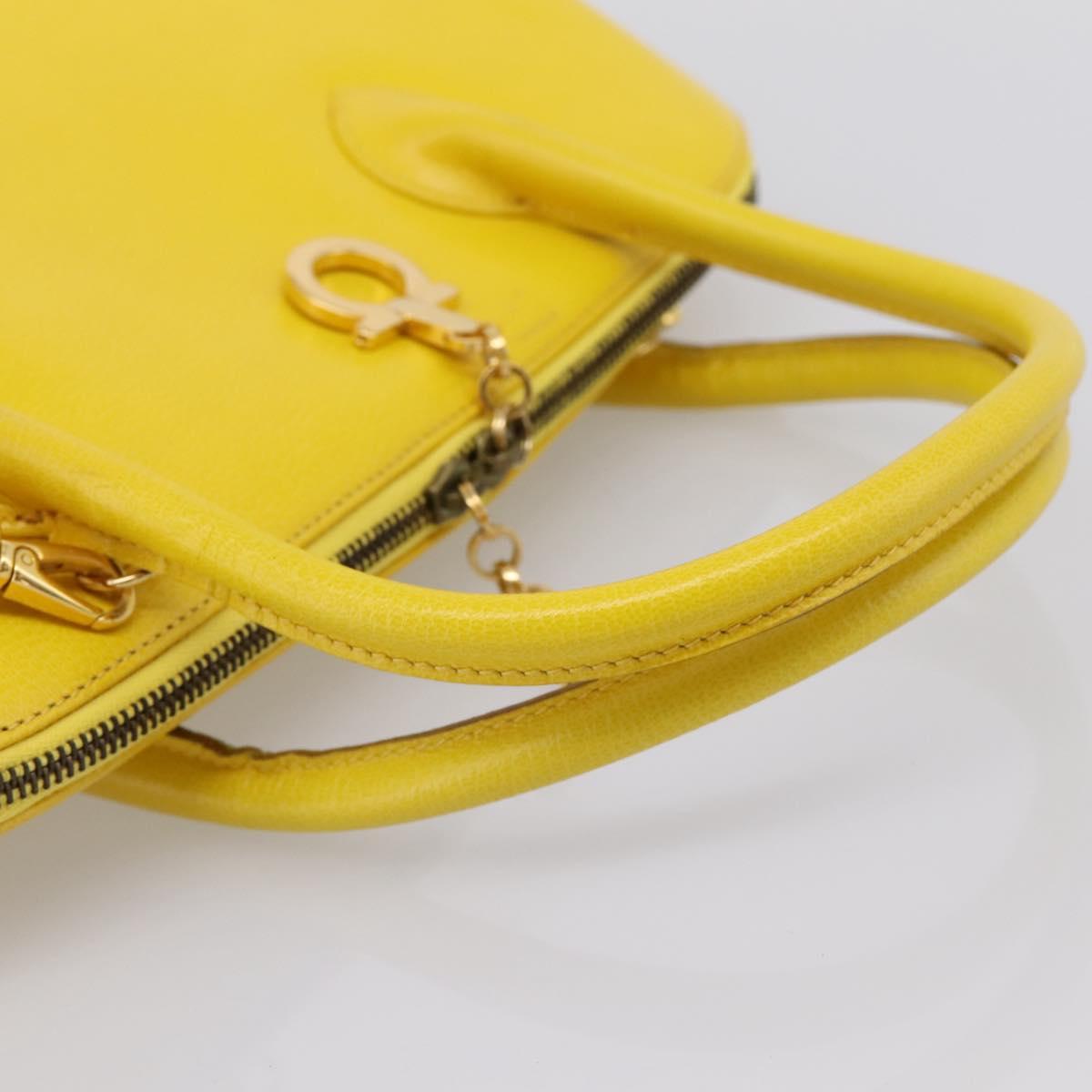 Salvatore Ferragamo Gancini Hand Bag Leather 2way Yellow Gold Auth 202887