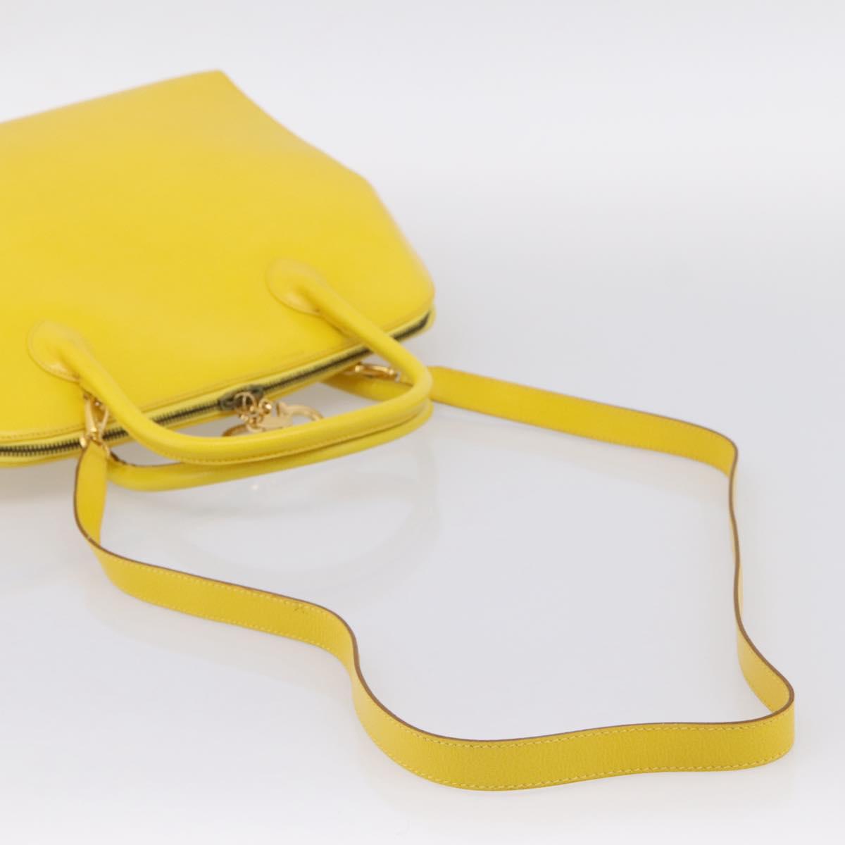 Salvatore Ferragamo Gancini Hand Bag Leather 2way Yellow Gold Auth 202887