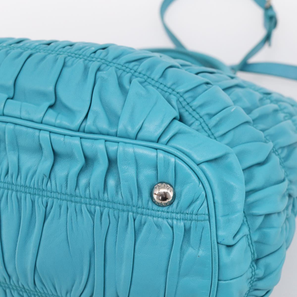 PRADA Matelasse Hand Bag Nylon 2way Turquoise Blue Silver Auth 202888V