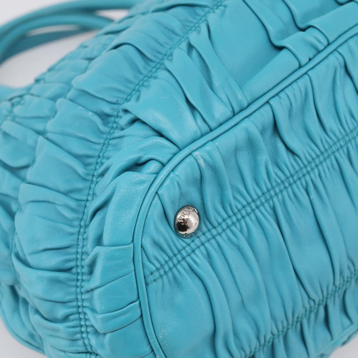 PRADA Matelasse Hand Bag Nylon 2way Turquoise Blue Silver Auth 202888V
