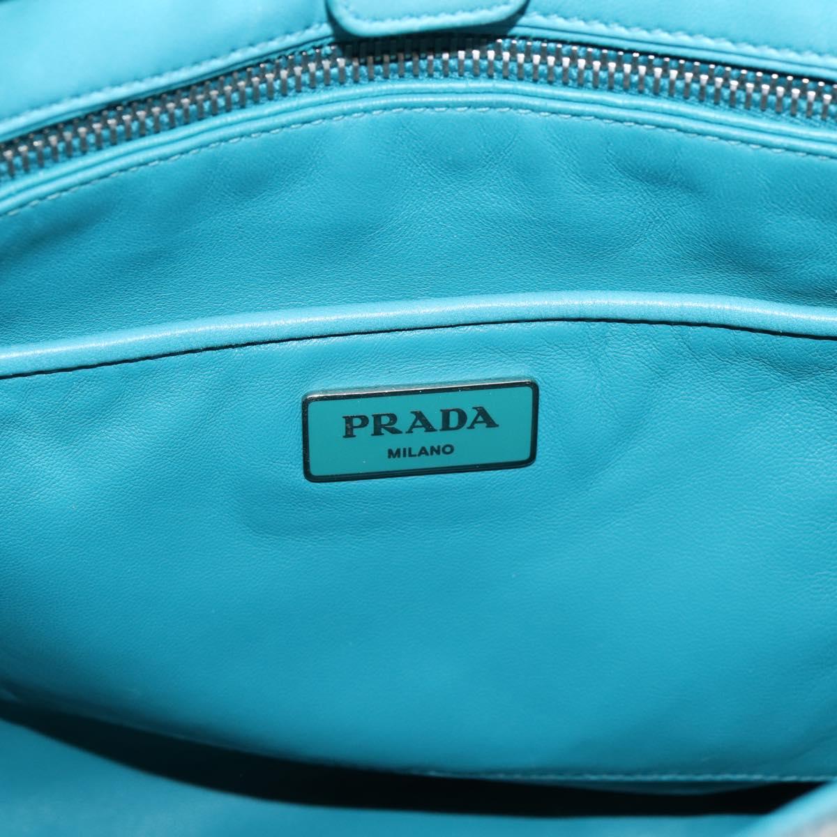 PRADA Matelasse Hand Bag Nylon 2way Turquoise Blue Silver Auth 202888V