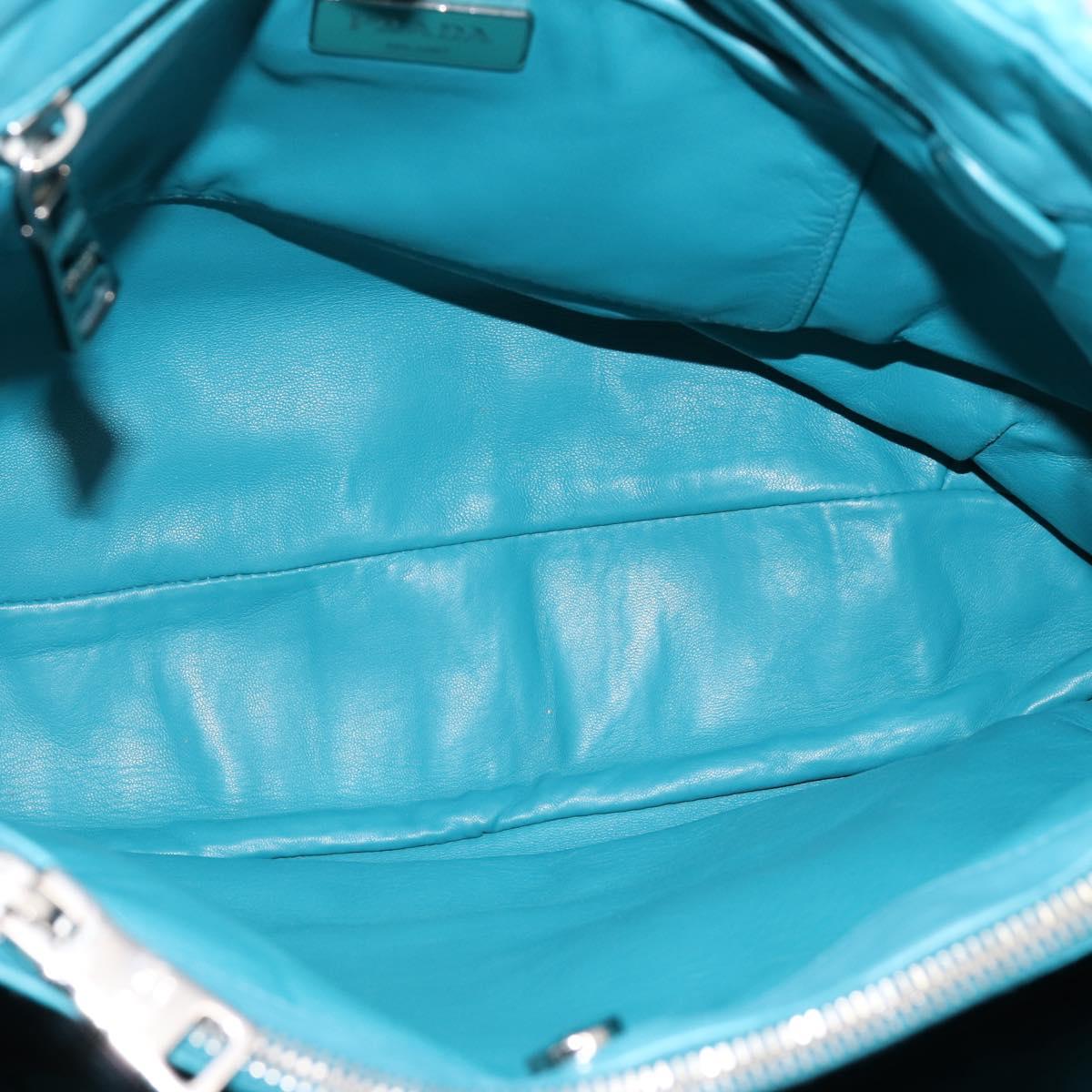 PRADA Matelasse Hand Bag Nylon 2way Turquoise Blue Silver Auth 202888V