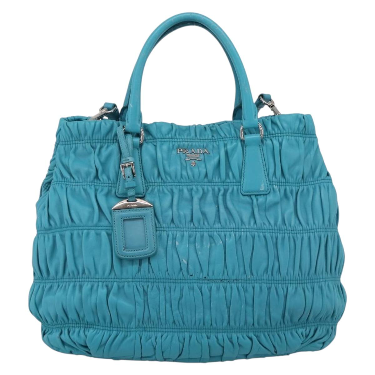 PRADA Matelasse Hand Bag Nylon 2way Turquoise Blue Silver Auth 202888V