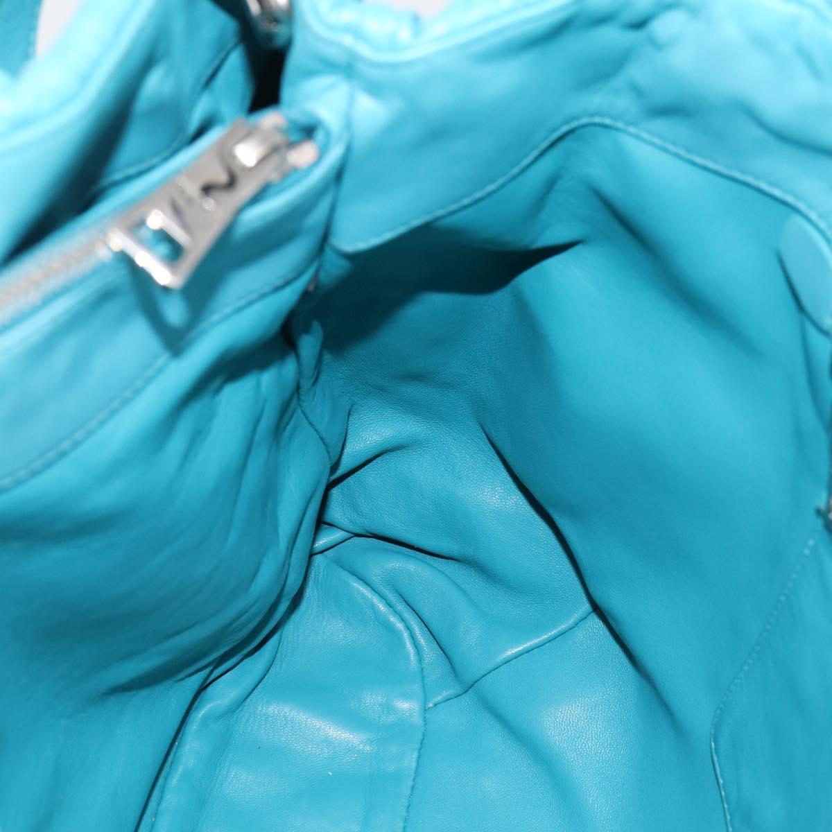 PRADA Matelasse Hand Bag Nylon 2way Turquoise Blue Silver Auth 202888V