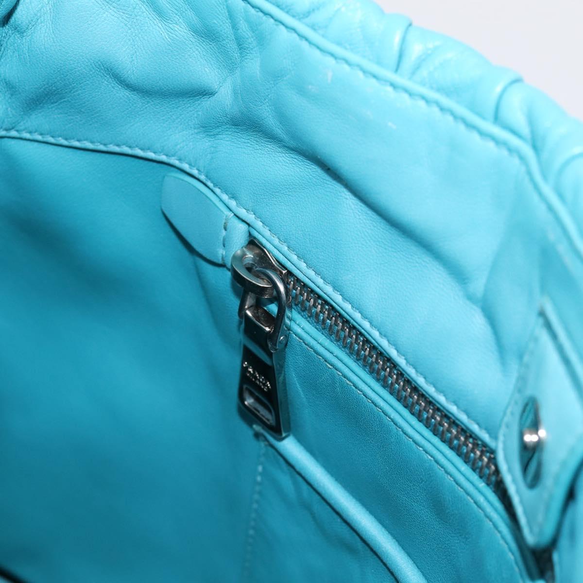 PRADA Matelasse Hand Bag Nylon 2way Turquoise Blue Silver Auth 202888V