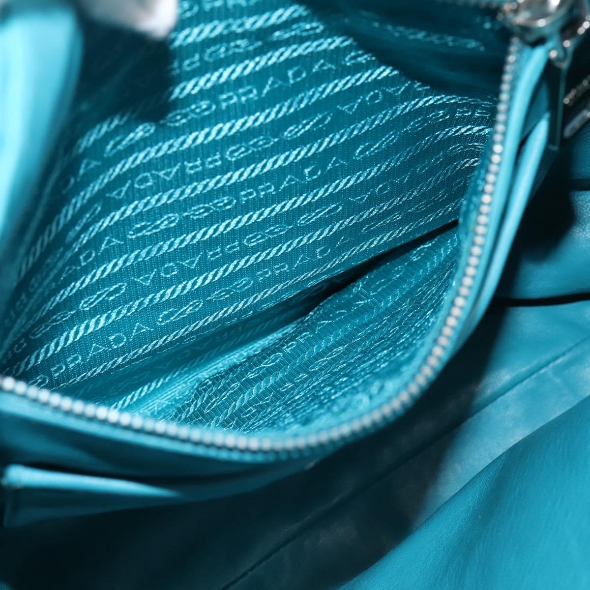 PRADA Matelasse Hand Bag Nylon 2way Turquoise Blue Silver Auth 202888V