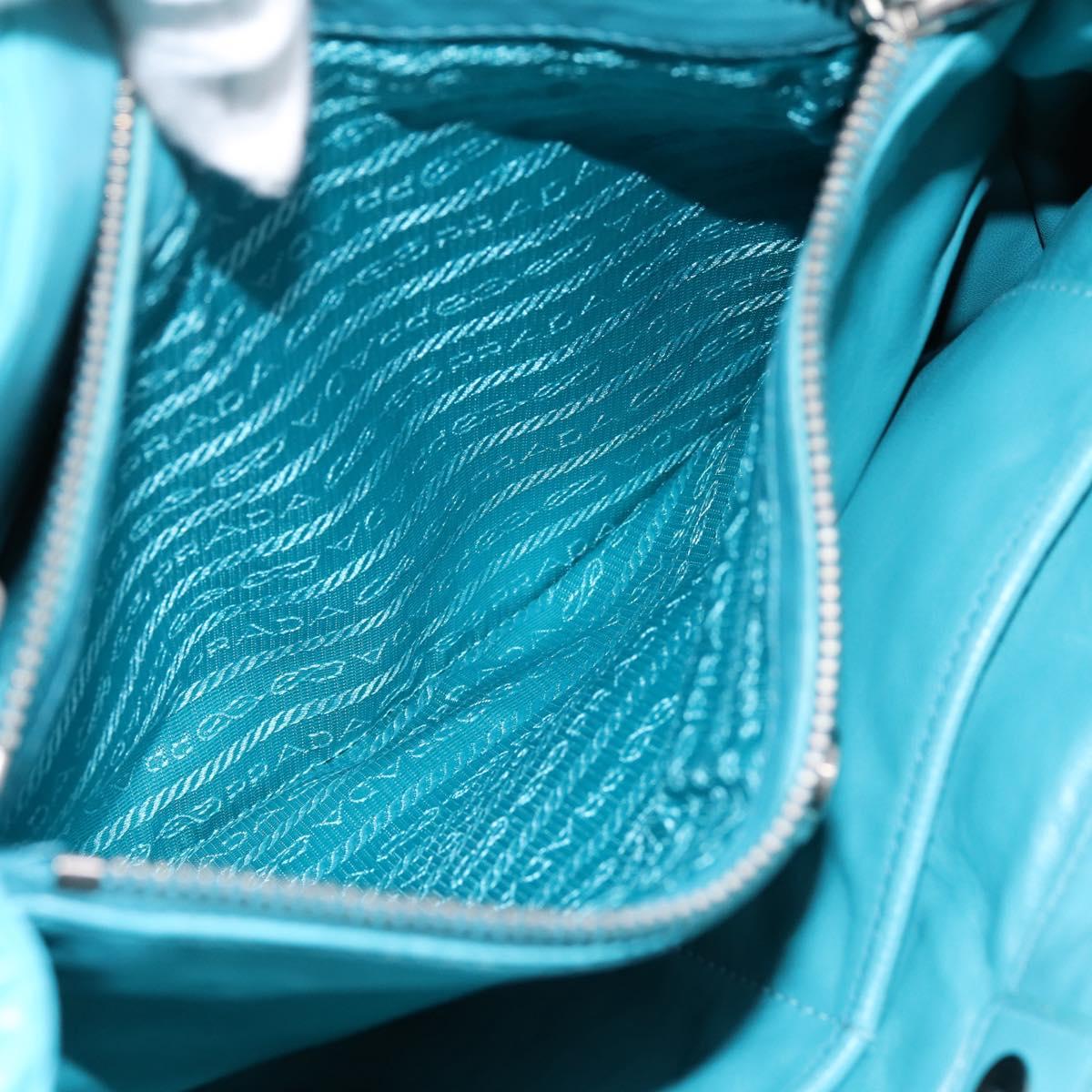 PRADA Matelasse Hand Bag Nylon 2way Turquoise Blue Silver Auth 202888V