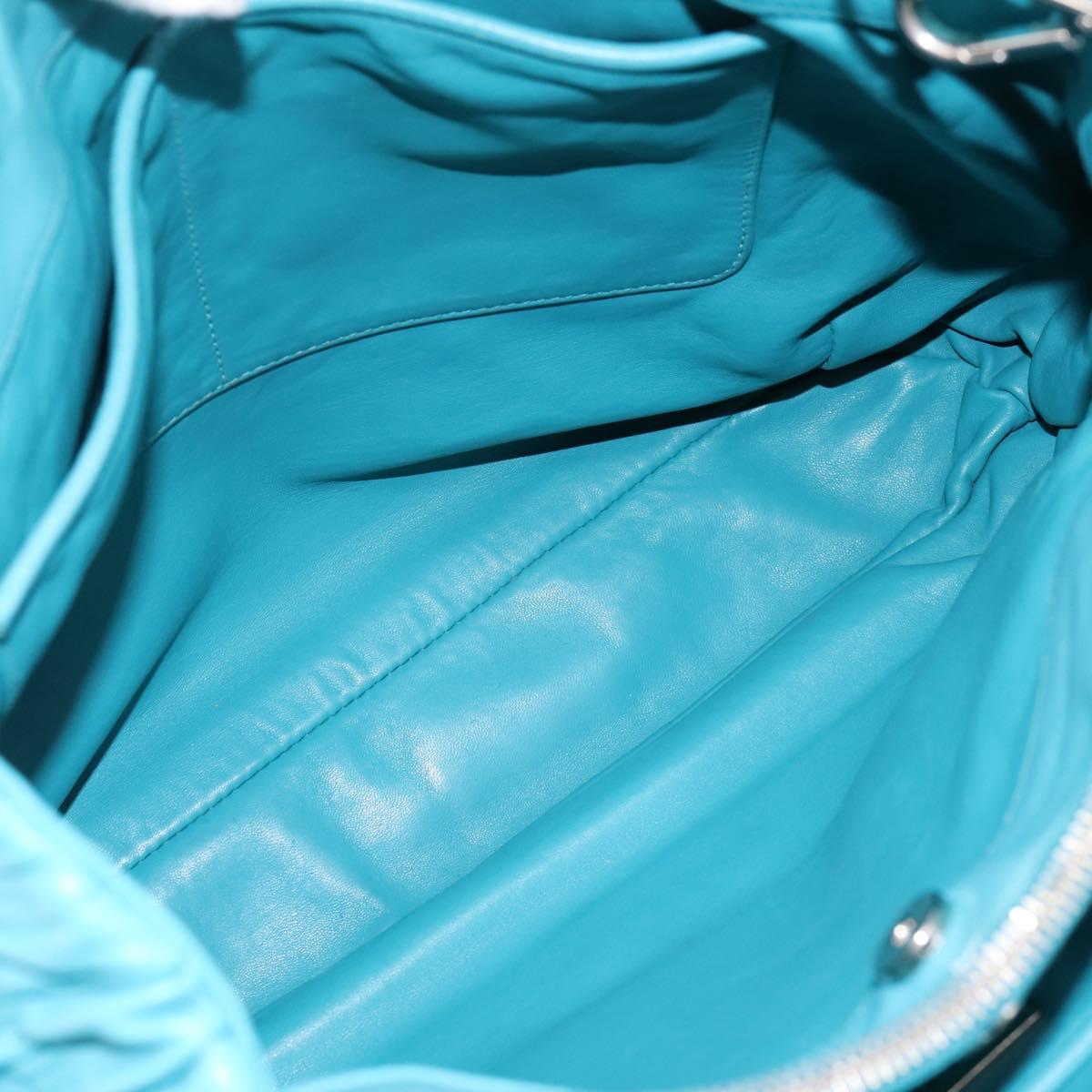 PRADA Matelasse Hand Bag Nylon 2way Turquoise Blue Silver Auth 202888V