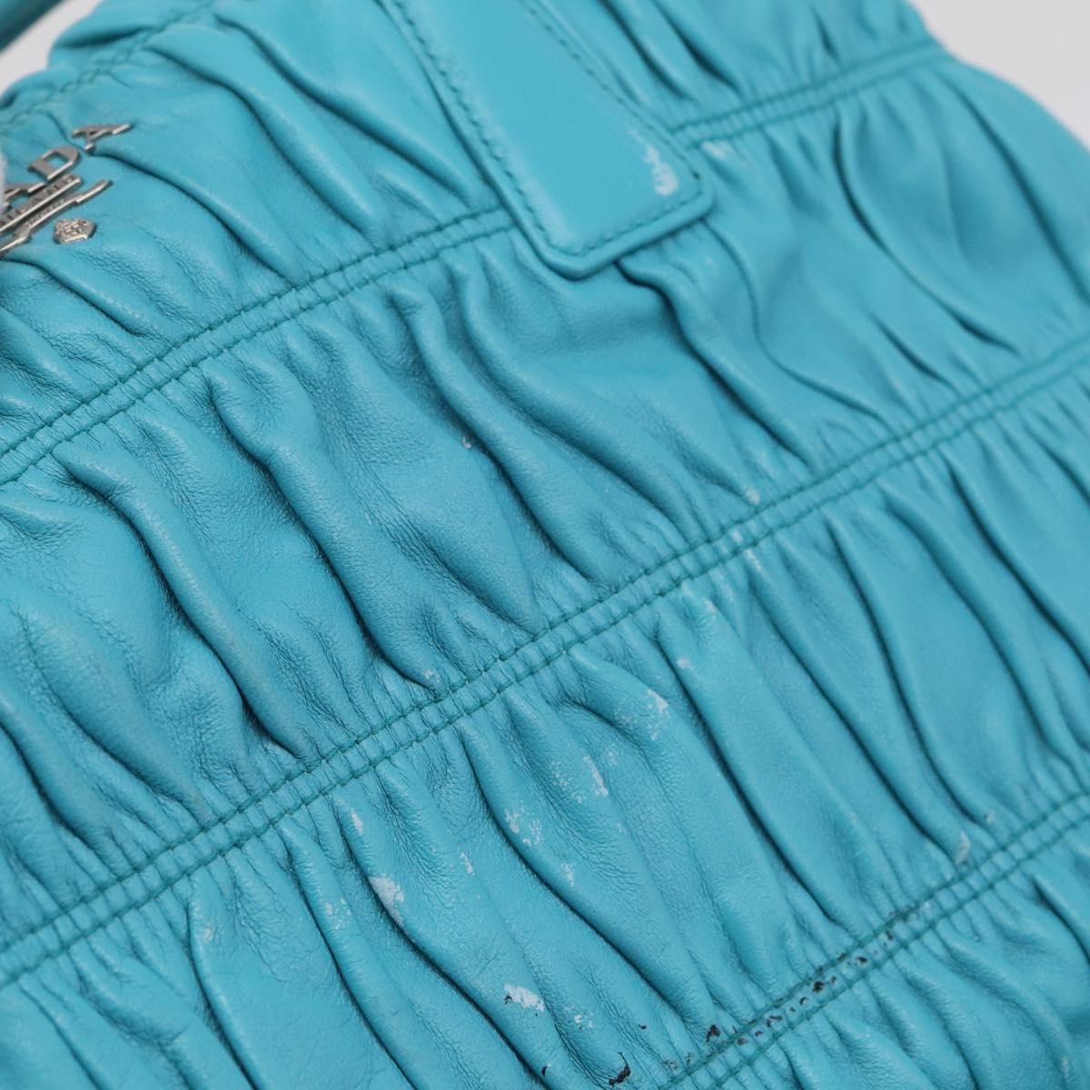 PRADA Matelasse Hand Bag Nylon 2way Turquoise Blue Silver Auth 202888V
