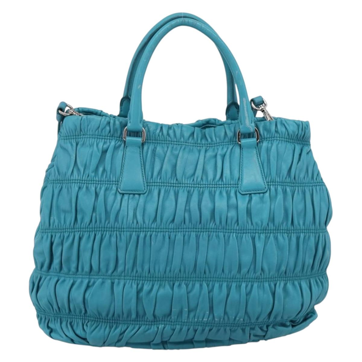 PRADA Matelasse Hand Bag Nylon 2way Turquoise Blue Silver Auth 202888V