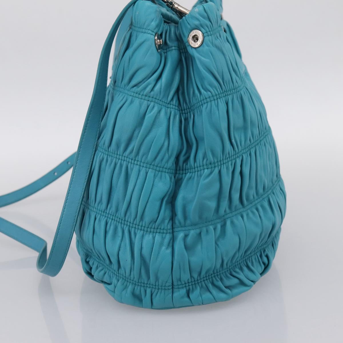 PRADA Matelasse Hand Bag Nylon 2way Turquoise Blue Silver Auth 202888V
