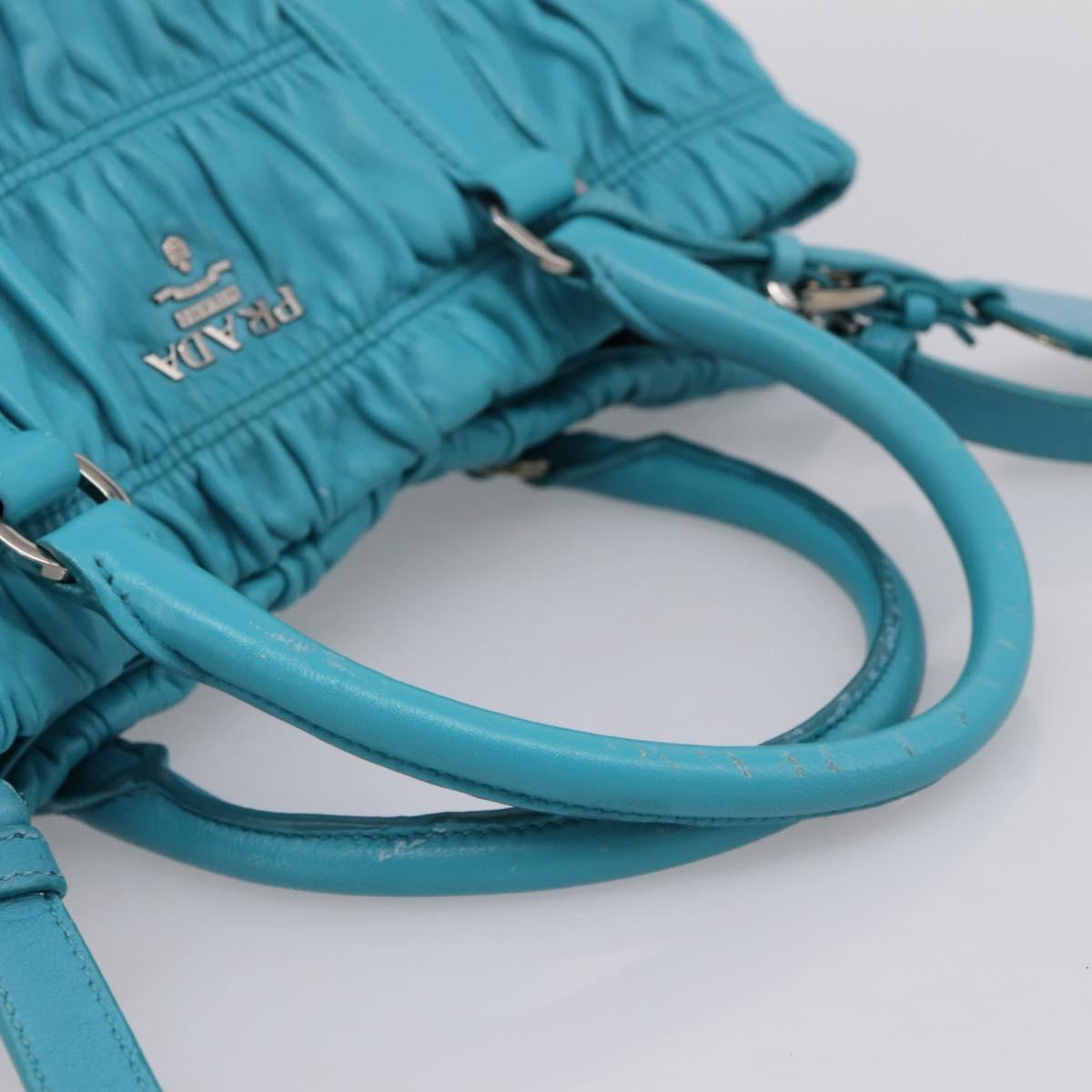 PRADA Matelasse Hand Bag Nylon 2way Turquoise Blue Silver Auth 202888V