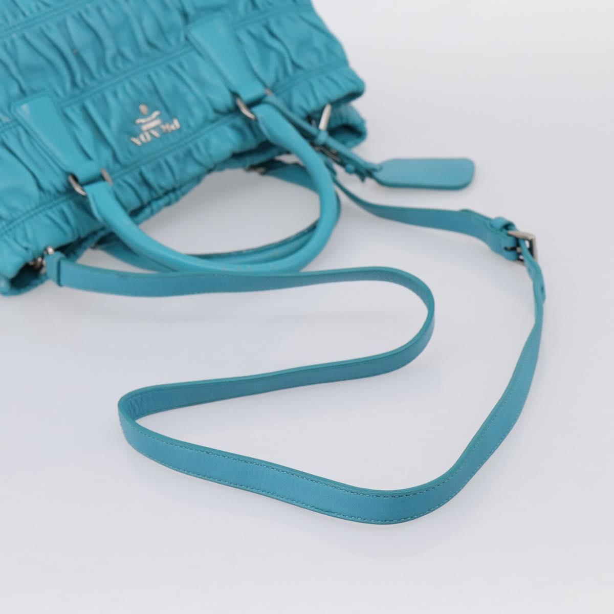 PRADA Matelasse Hand Bag Nylon 2way Turquoise Blue Silver Auth 202888V