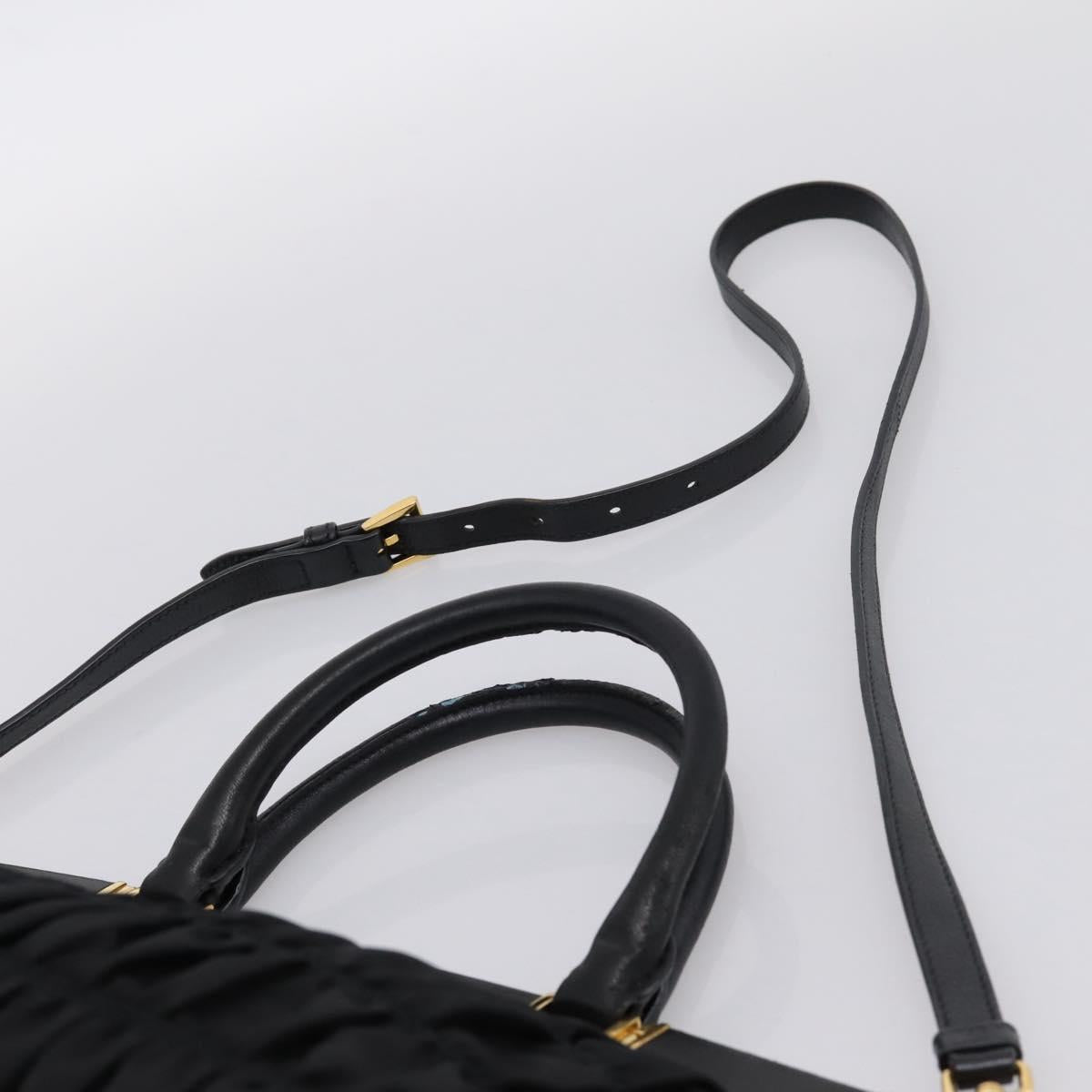 PRADA Gathered Hand Bag Nylon 2way Black Gold Auth 202889A