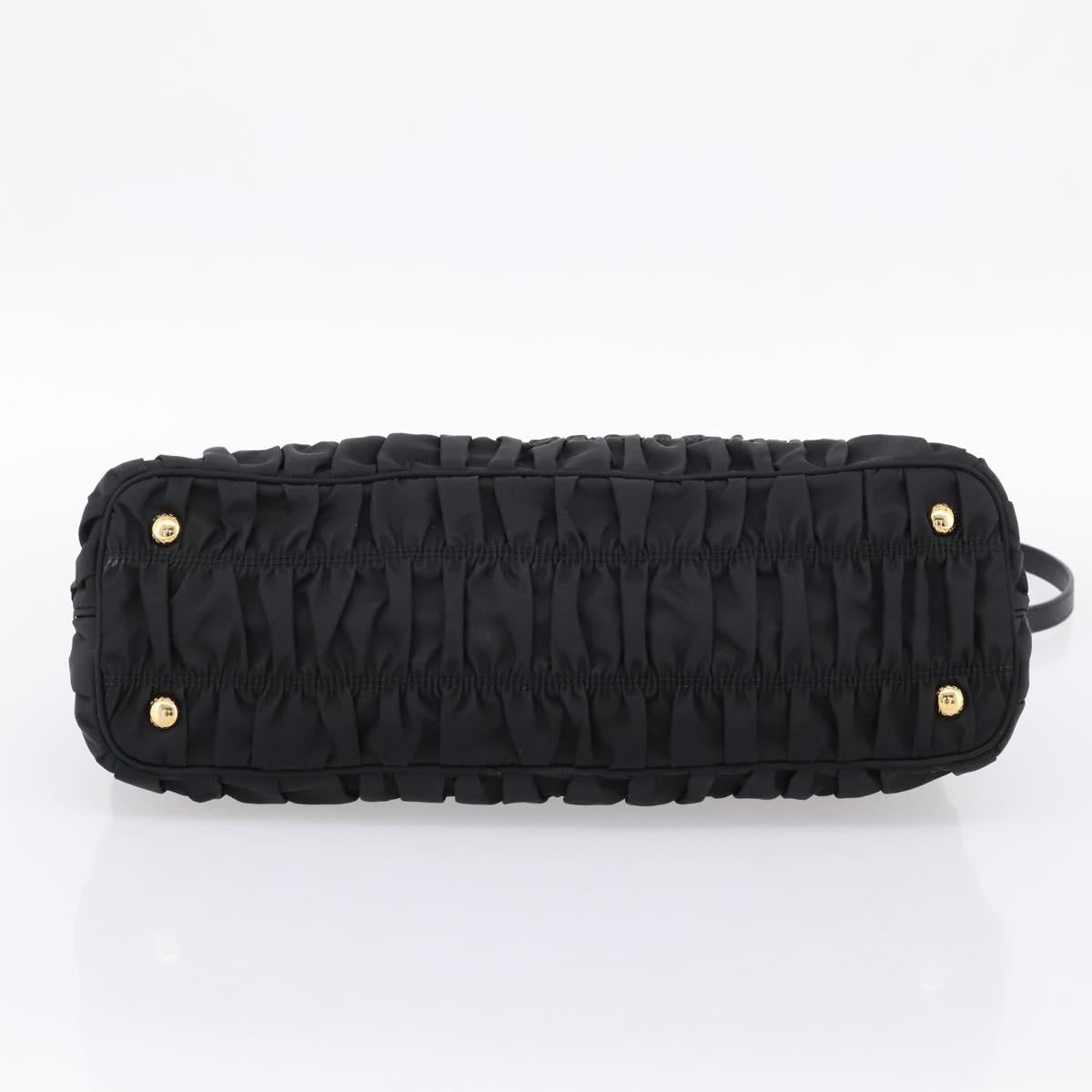 PRADA Gathered Hand Bag Nylon 2way Black Gold Auth 202889A