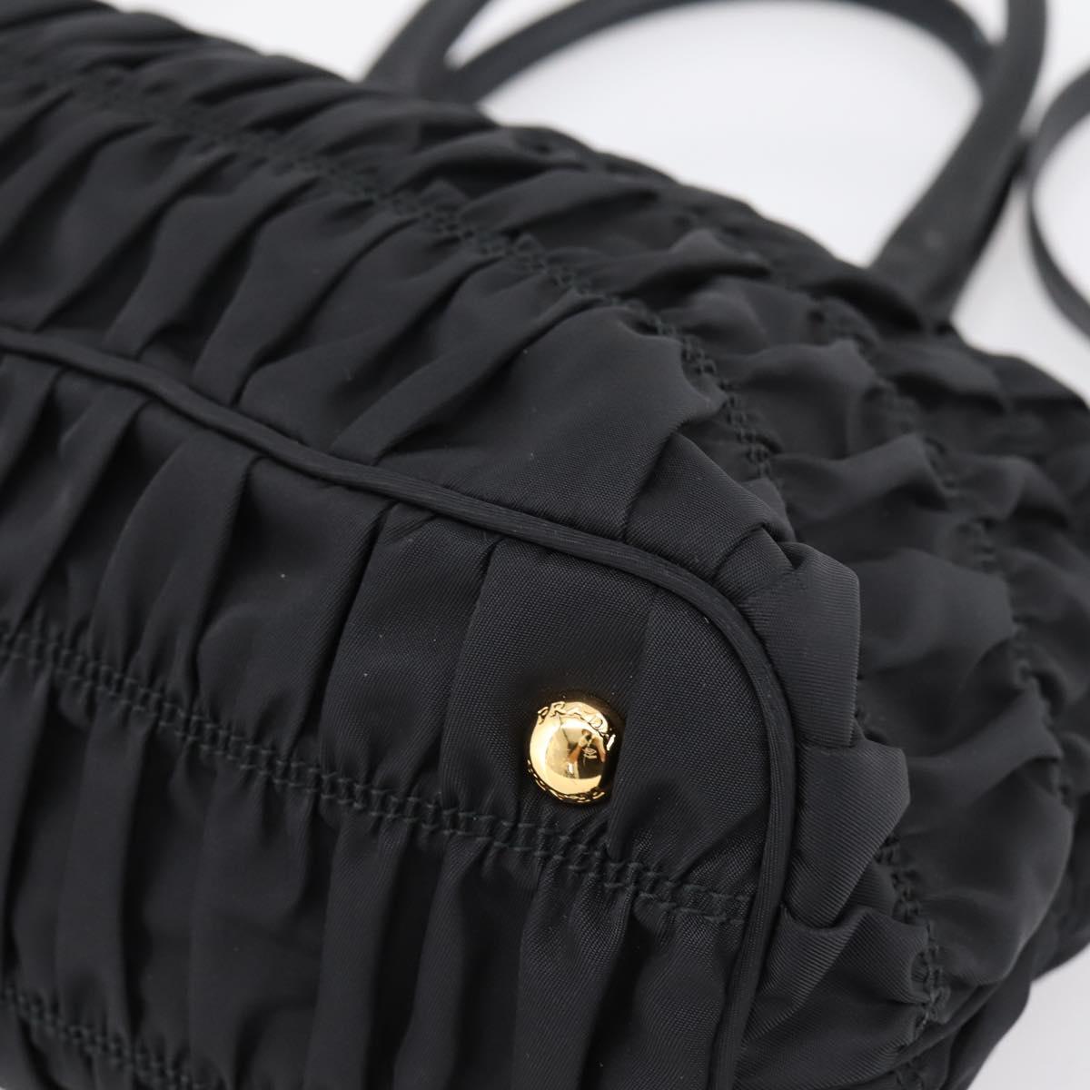 PRADA Gathered Hand Bag Nylon 2way Black Gold Auth 202889A