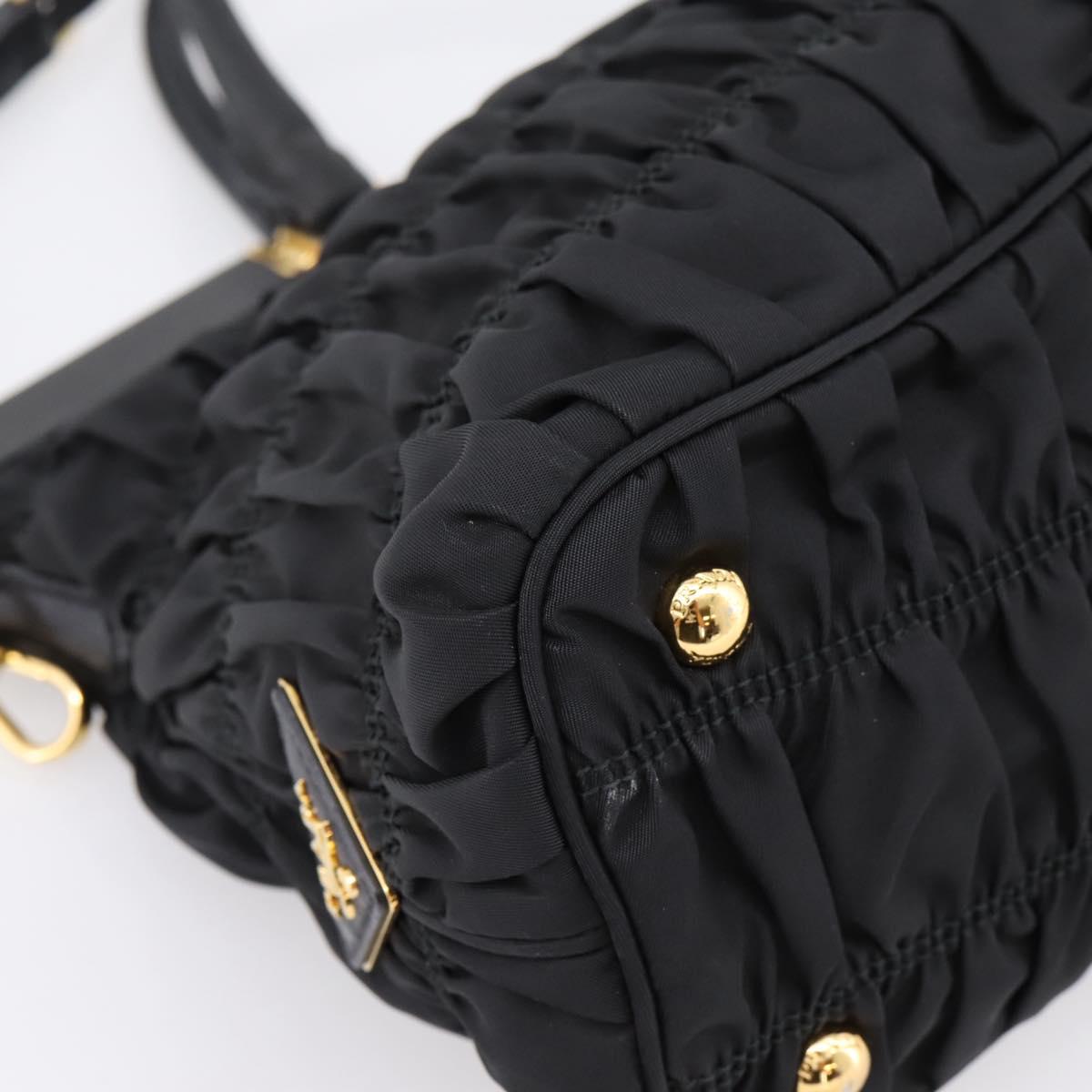 PRADA Gathered Hand Bag Nylon 2way Black Gold Auth 202889A