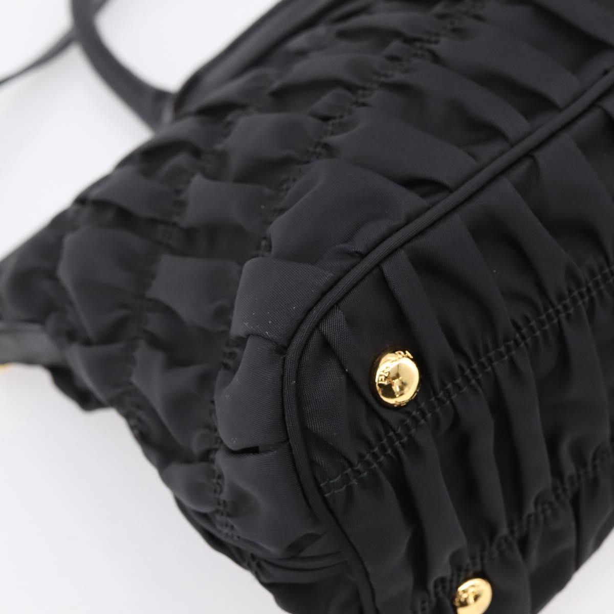 PRADA Gathered Hand Bag Nylon 2way Black Gold Auth 202889A