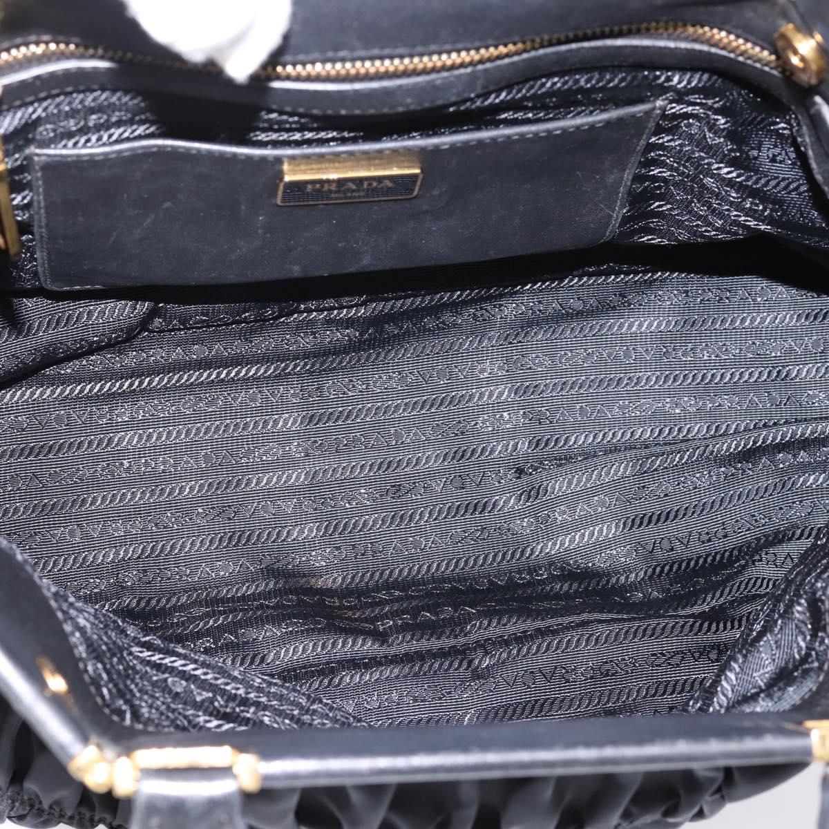 PRADA Gathered Hand Bag Nylon 2way Black Gold Auth 202889A