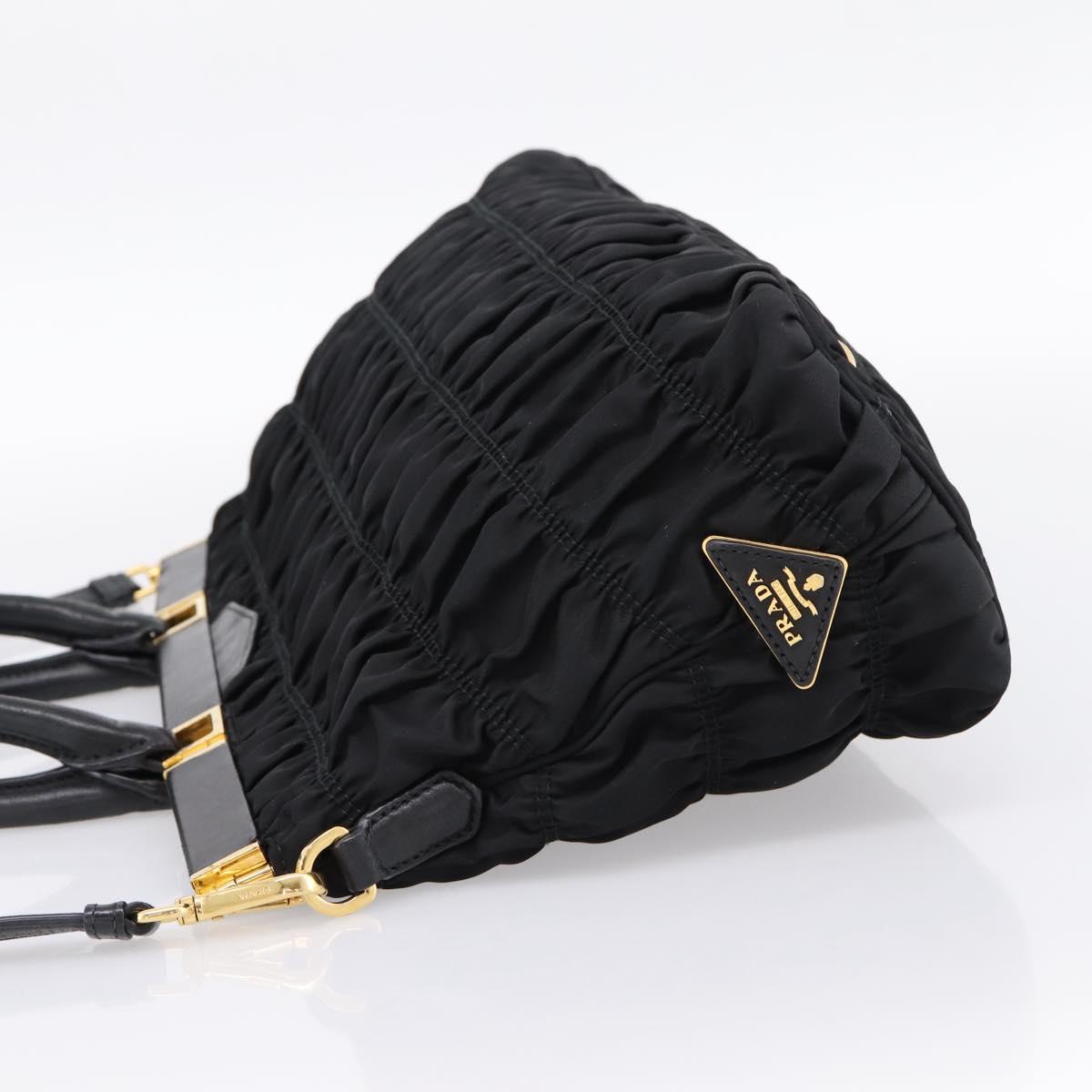 PRADA Gathered Hand Bag Nylon 2way Black Gold Auth 202889A
