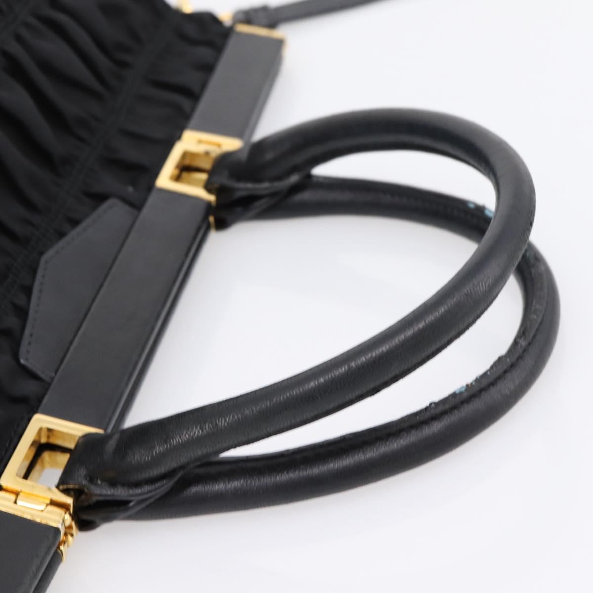 PRADA Gathered Hand Bag Nylon 2way Black Gold Auth 202889A
