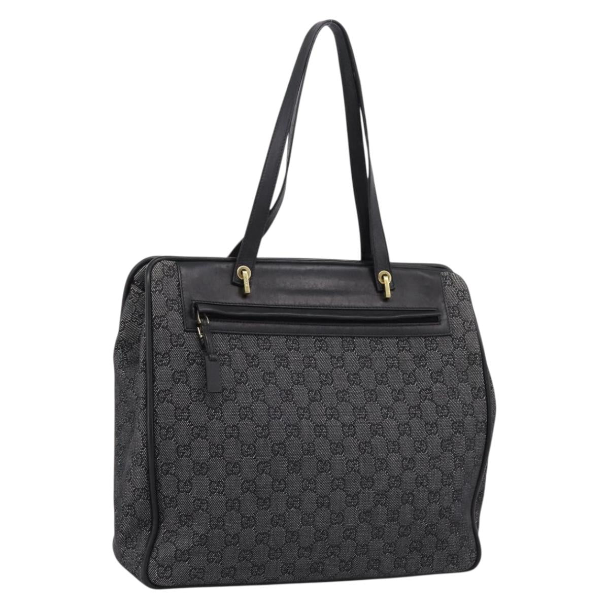 GUCCI GG Canvas Tote Bag Black Gold 92731 Auth 202890A