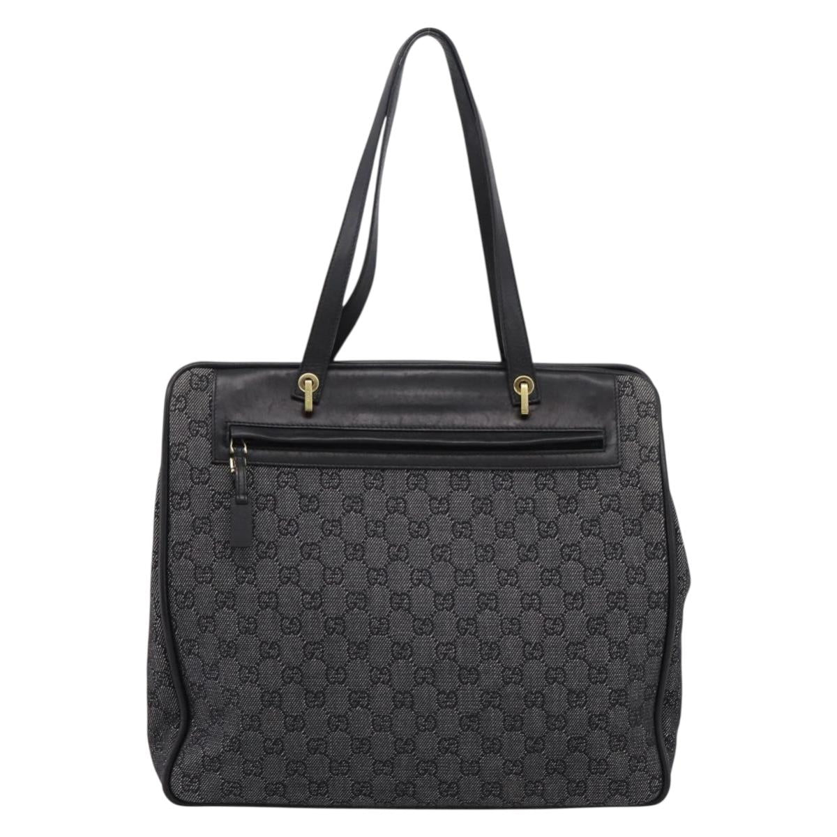 GUCCI GG Canvas Tote Bag Black Gold 92731 Auth 202890A
