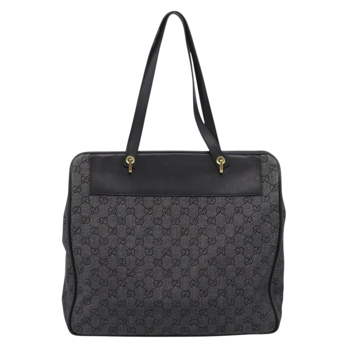 GUCCI GG Canvas Tote Bag Black Gold 92731 Auth 202890A