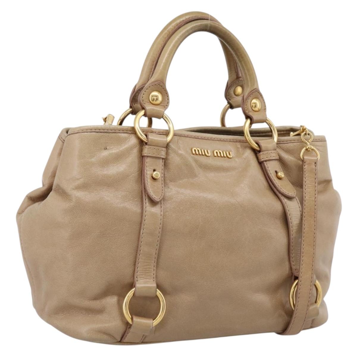 Miu Miu Hand Bag Vitellolux 2way Beige Gold Auth 202892V