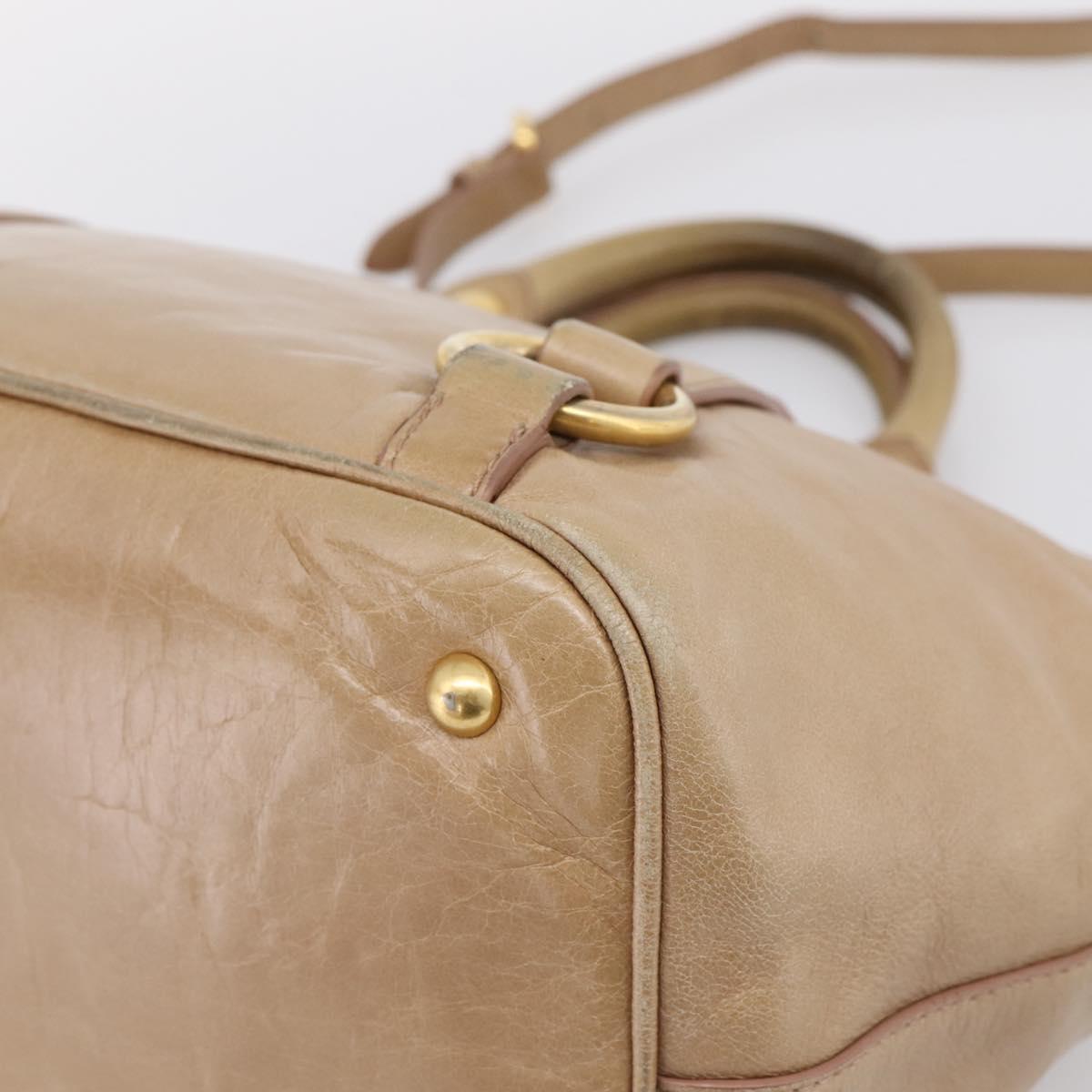 Miu Miu Hand Bag Vitellolux 2way Beige Gold Auth 202892V