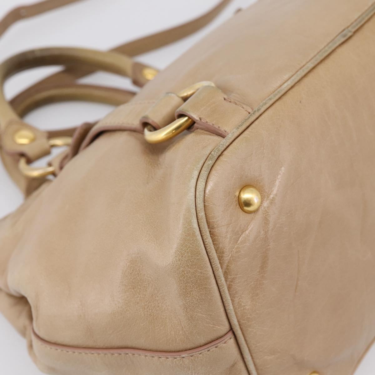 Miu Miu Hand Bag Vitellolux 2way Beige Gold Auth 202892V