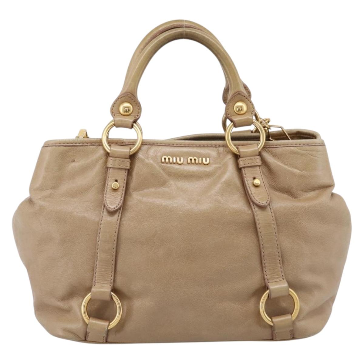 Miu Miu Hand Bag Vitellolux 2way Beige Gold Auth 202892V